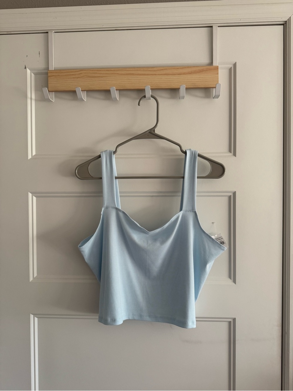 American Eagle Outfitters Light Blue Ribbed Square-Neck Crop Cami